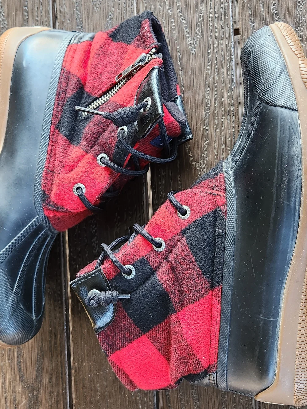Sperry Topsider Saltwater Duck Lug Boot Waterproof Buffalo Check Plaid Size 8.5